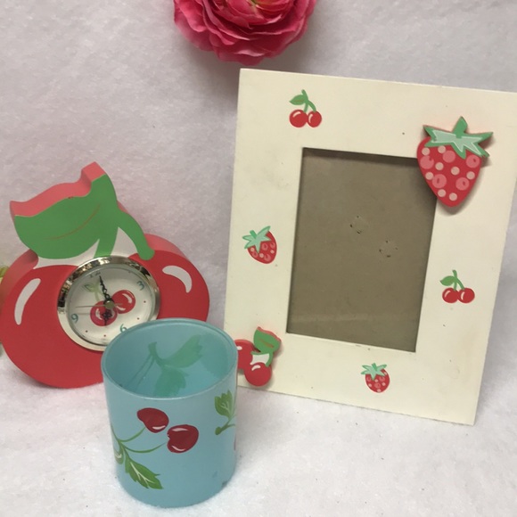 cherries Other - CHERRY 3 Piece decor Frame votive candle clock vintage 1990s